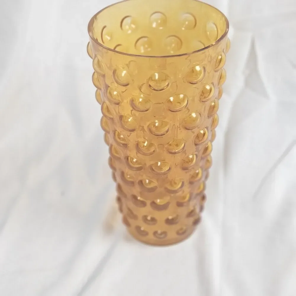 Vintage Amber Hobnail Bubble Glass Vase 9